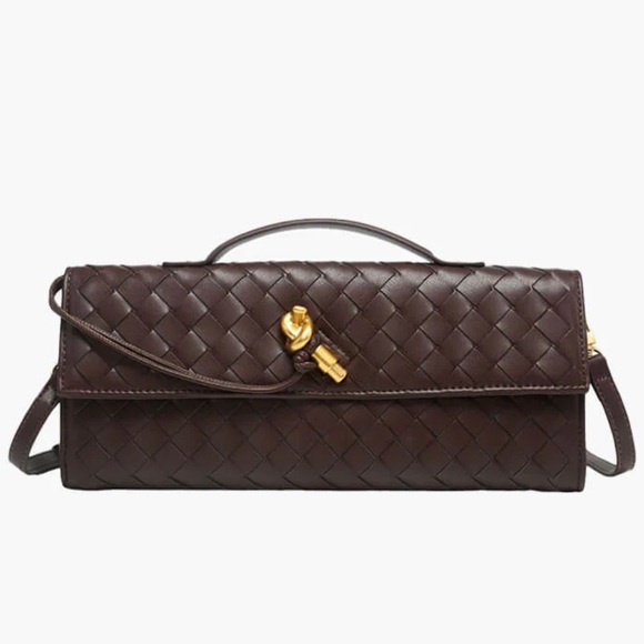 Dark chocolate Woven faux leather clutch purse bag with removable straps - Picture 4 of 9